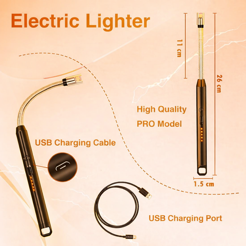 Rechargeable Electric Arc Lighter for Kitchen | Windproof Flameless Plasma Ignition | Long Flexible Neck USB Lighter for Gas Stove, Candle & BBQ