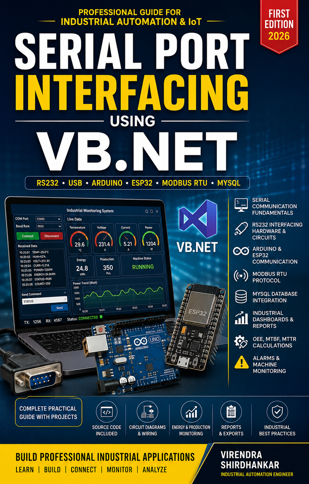 Serial Port Interfacing Using VB.NET – The Complete Industrial Automation Guide | RS232, Arduino, ESP32, MySQL & Real-World Projects